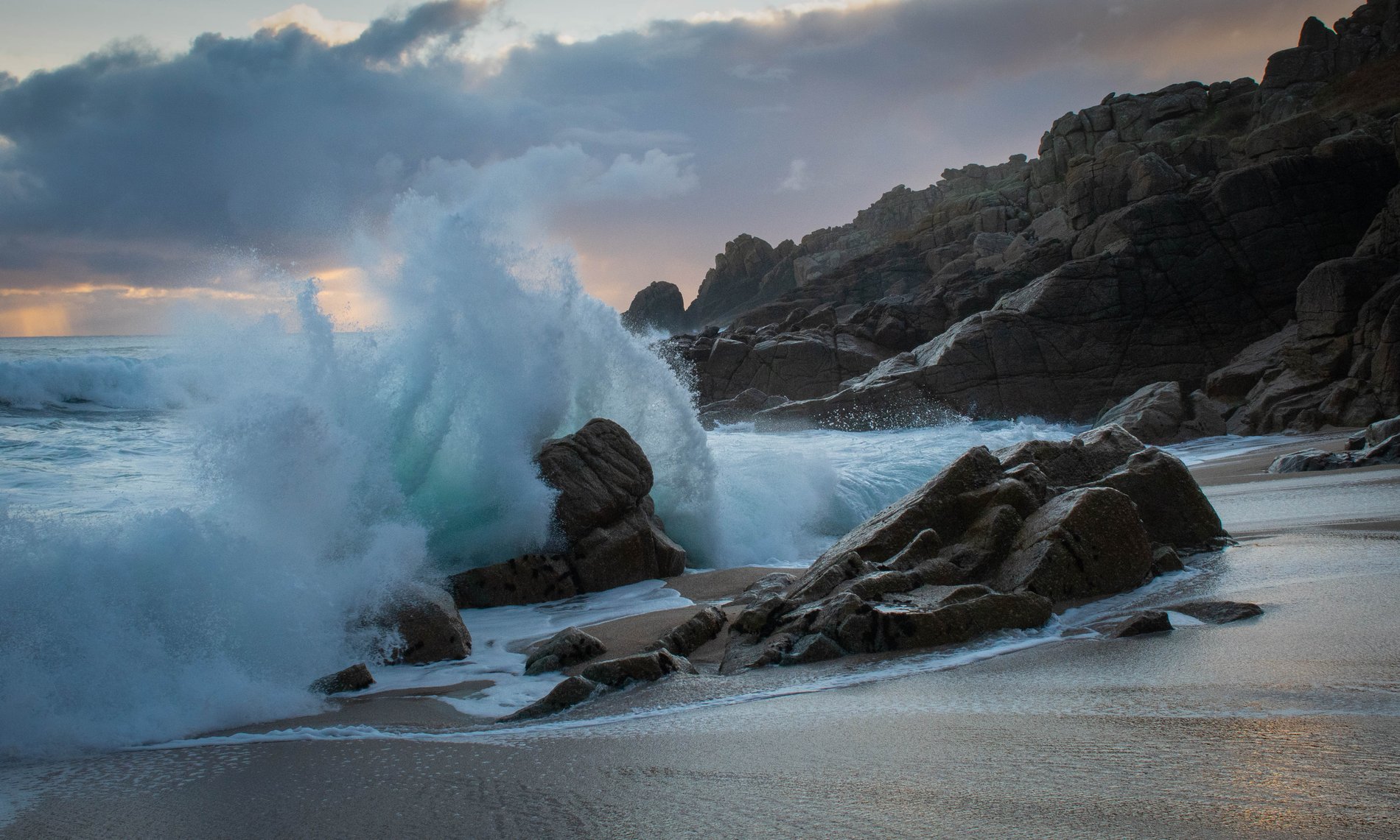 Porthchapel Cove in Storm, Cornwall