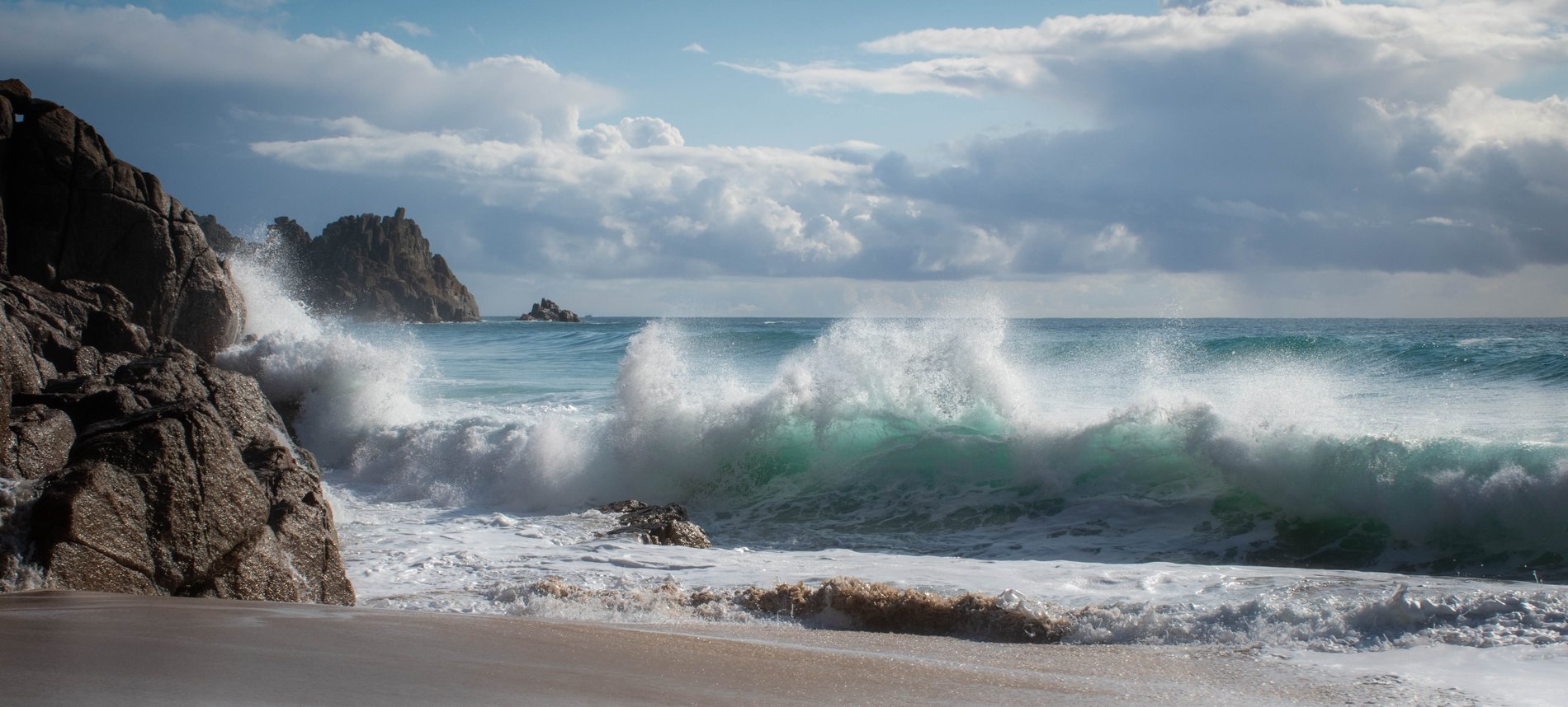 Wave Break at Porthcurno, Cornwall